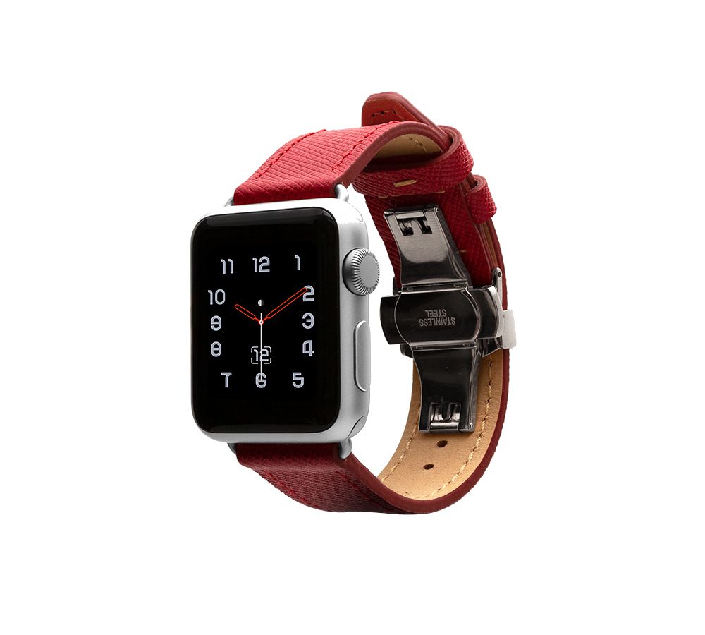 Monowear Saffiano Leather Band pro Apple Watch – červená, Silver, 38 – 40 mm